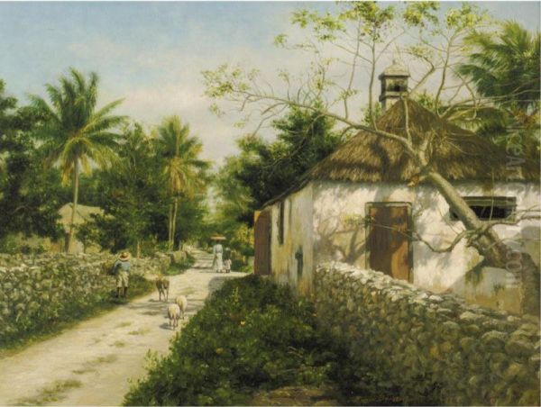 A Village Street In The Bahamas Oil Painting by Armin Buchterkirch