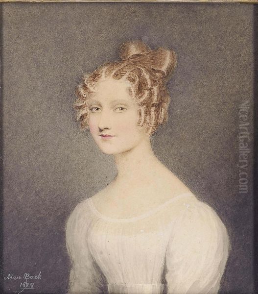 Portrait Of Janet Turnbull, Bust-length, Wearing A White Muslin Dress Oil Painting by Adam Buck