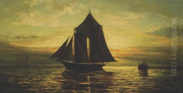 A
Schooner At Sunset On Lake Pontchartrain Oil Painting by William Henry Buck