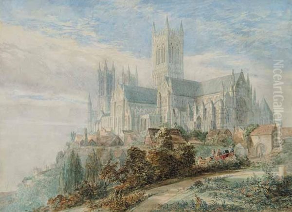 Lincoln Cathedral From The S.e. Oil Painting by John Chessell Buckler