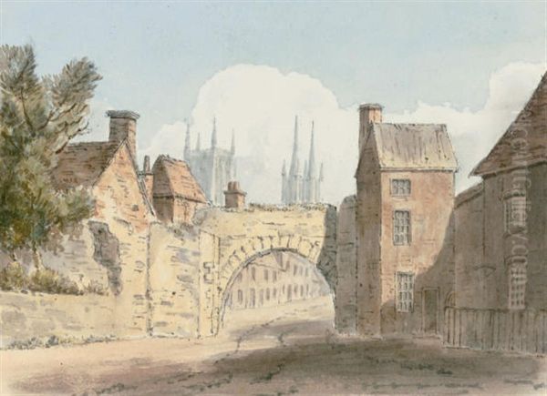 North Side Of The Roman Gate At Lincoln Oil Painting by John Chessell Buckler