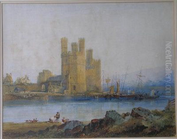 'the Eagle Tower - Caernarvon Castle', Watercolour, Signed Anddated 1863, 43cm X 55cm Oil Painting by John Chessell Buckler