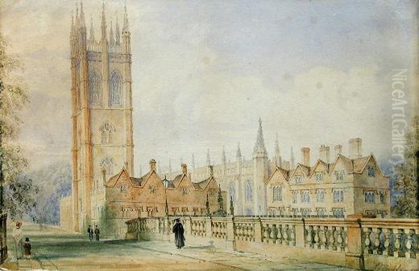 View Of Magdalen College And Bridge Oil Painting by John Chessell Buckler