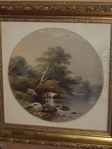 Cattle Watering At A River Side Oil Painting by Charles Frederick Buckley