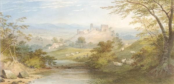 Anextensive Landscape With Sheep And Castle Ruins Oil Painting by Charles Frederick Buckley