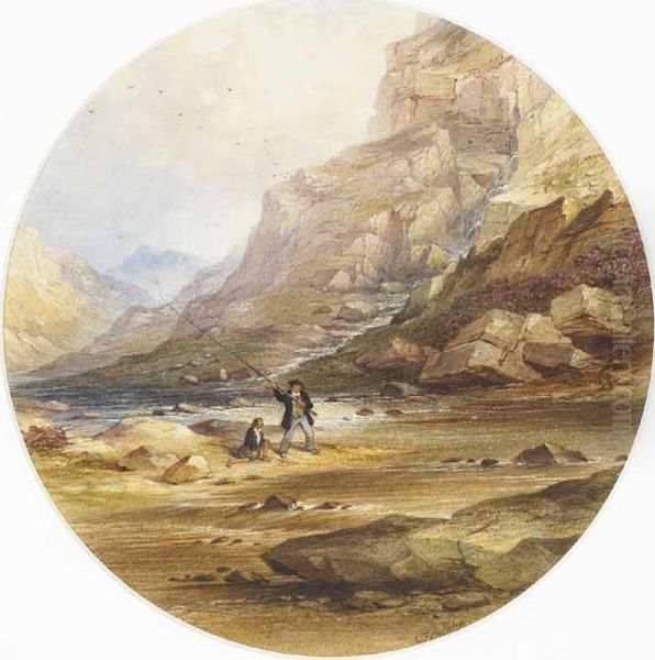 Anglers By The Rocks Oil Painting by Charles Frederick Buckley