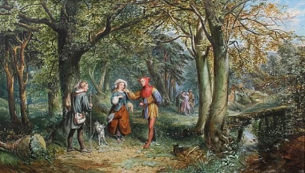 A Scene From 'as You Like It' - Rosalind And Touchstone In The Forest Of Arden Oil Painting by John Edmund Buckley