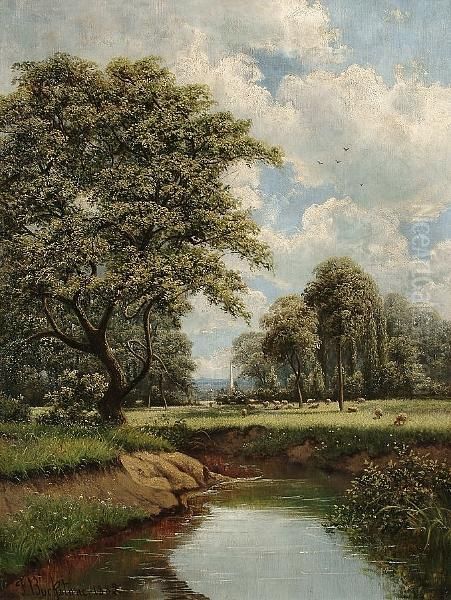 A Bend Of The Ravensbourne, Catford, Kent Oil Painting by Frederick Buckstone