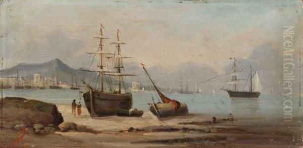 Bateaux Sur La Greve Dans Un Port Mediterraneen Oil Painting by A. Budin