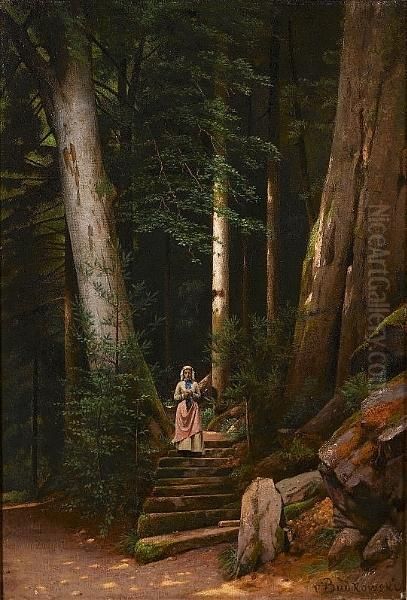 The Wooded Steps Oil Painting by Gustaw Daniel Budkowski