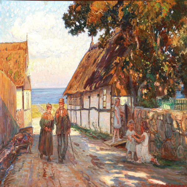 Slippen Ved Den Gamle Kobmandslaenge - Gudhjem Oil Painting by Carl Budtz-Moller