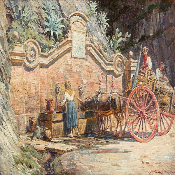 Ved Fontaenen, Positano Oil Painting by Carl Budtz-Moller