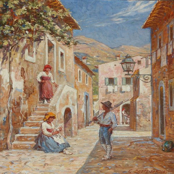 Street Scene From Taormina On Sicily Oil Painting by Carl Budtz-Moller