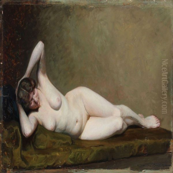 A Nude Female Model Oil Painting by Carl Budtz-Moller