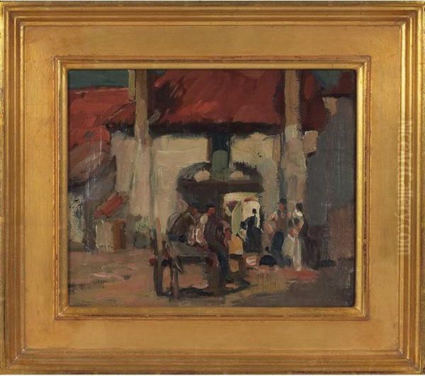 Market Scene Oil Painting by Karl Albert Buehr