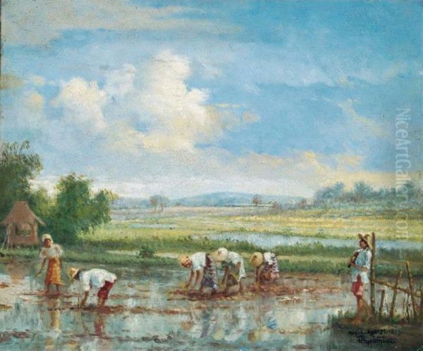 Planting Rice Oil Painting by Teodoro Buenaventura