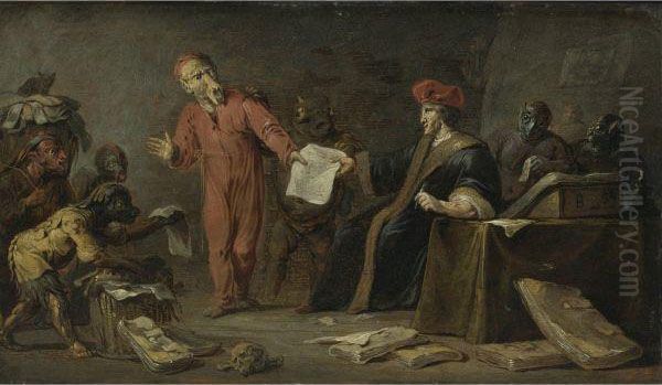 Faust Selling His Soul To Mephistopheles Oil Painting by Jan Jansz. Buesem