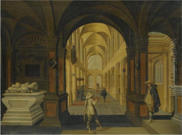 A Church Interior With Cavaliers In The Foreground Oil Painting by Jan Jansz. Buesem