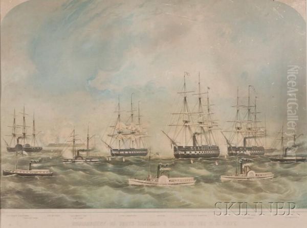 Bombardment Of Forts Hatteras Oil Painting by J.H. Buffords