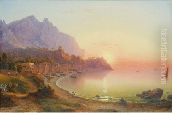 Vue De La Cote Italienne, Probablement Capri Oil Painting by Rudolf Johan Buhlmann