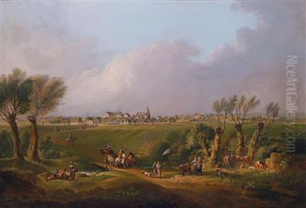 Scene Ofthe Marchfeld With Ebenthal In The Background Oil Painting by Conrad Buhlmayer