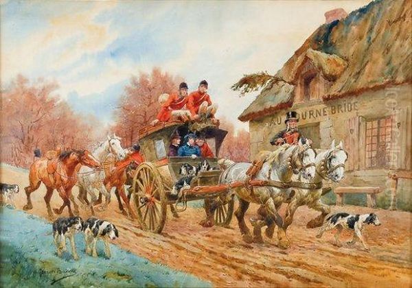 Retour De Chasse Devant L'auberge Au Tourne-bride Oil Painting by Georges J. Buisson