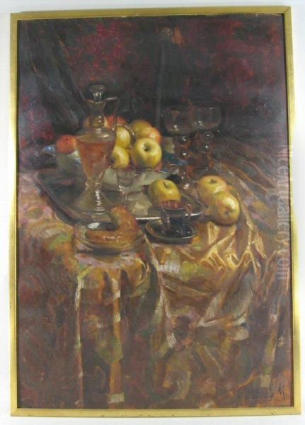 Still Life With Apples Oil Painting by Mariska Bukkerti