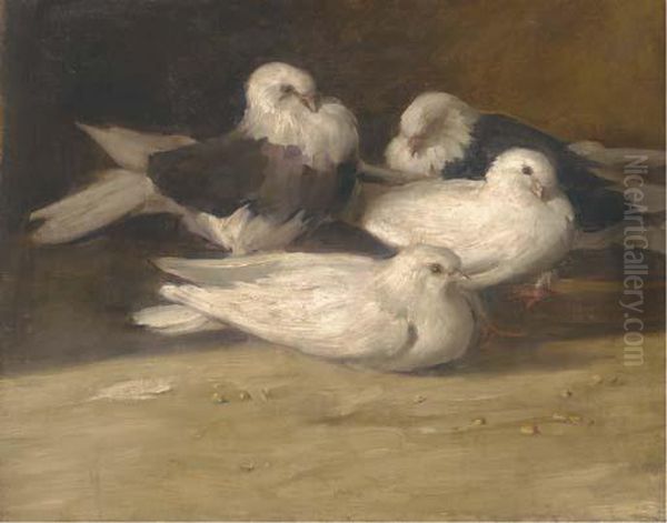 Doves Oil Painting by Mariska Bukkerti