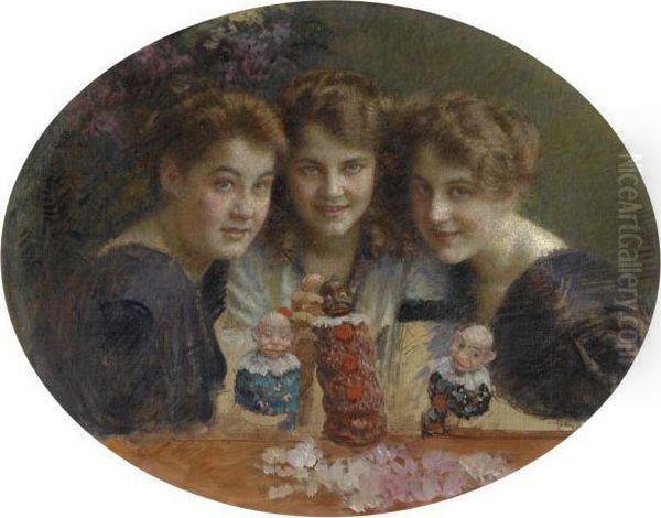 The Artist's Daughters Oil Painting by Vlaho Bukovac