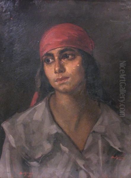 Gipsy Woman Oil Painting by Petru Bulgaras