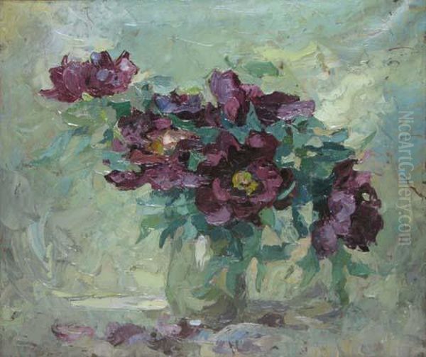 Flori Violet Oil Painting by Petru Bulgaras