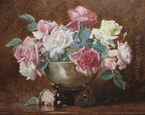 A Still Life Of Roses In A Bowl Oil Painting by George Lawrence Bulleid