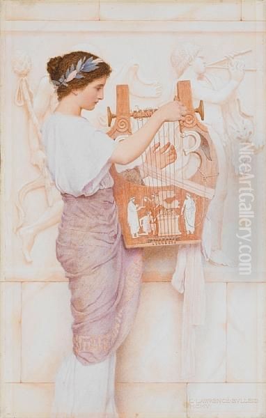 Girl With Lute Oil Painting by George Lawrence Bulleid