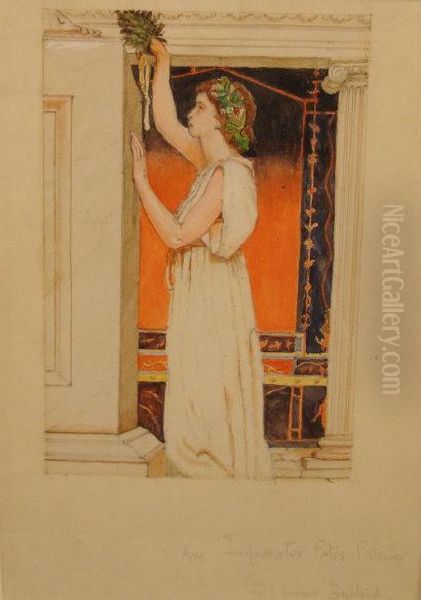 Classical Study, At The Temple Gate. Oil Painting by George Lawrence Bulleid