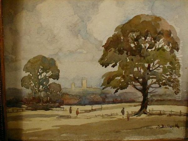 A Landscape Watercolour With A View Of Lincoln Cathedral In The Distance Oil Painting by Bullock