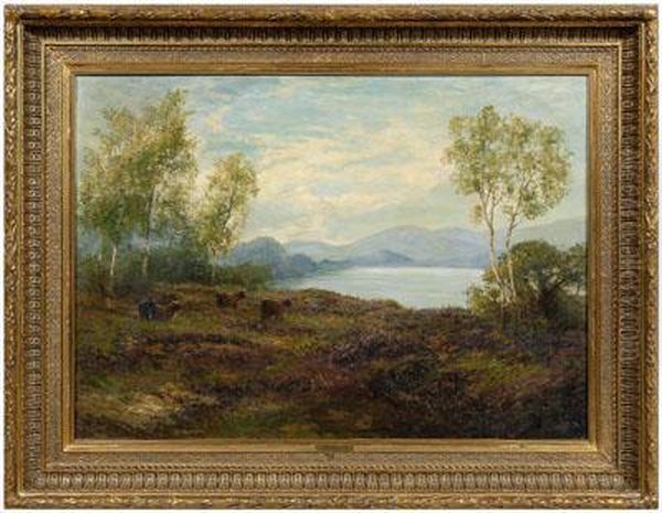 Highland Lake With Cows Oil Painting by Edith Bullock