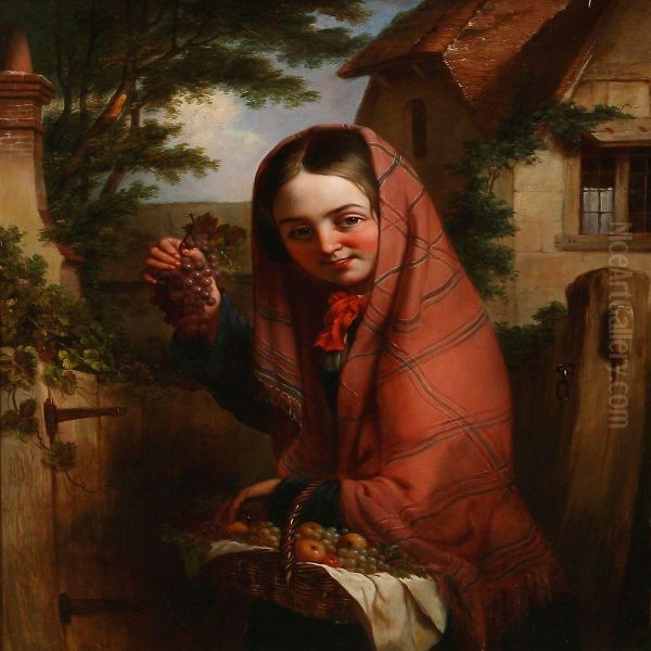 Fine Fruit Girl Oil Painting by George Grosvenor Bullock