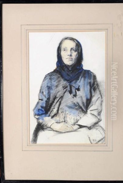 A Half-length Study Of A Woman With A Head Scarf by Ralph Bullock