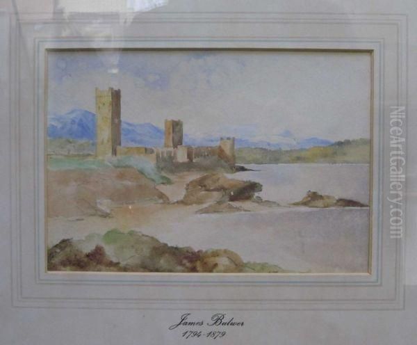 Castle By A Lake Oil Painting by James Bulwer