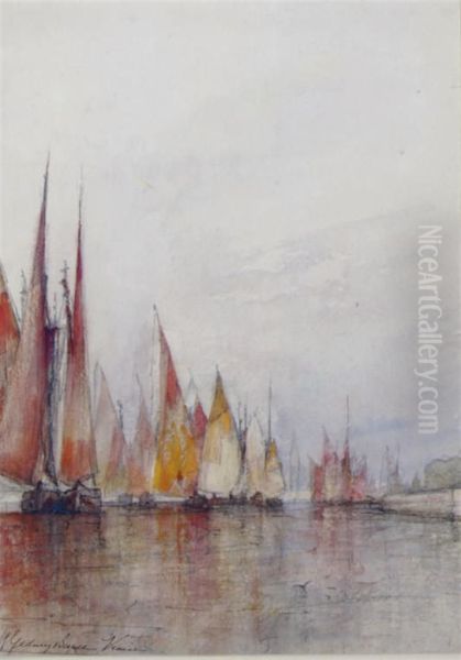 Venetian Fishing Fleet Heading Out To Sea Oil Painting by William Gedney Bunce