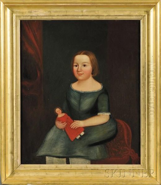 Portrait Of A Young Girl Holding A Doll. Oil Painting by Horace Bundy