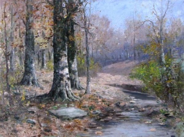 Wooded Landscape With Creek Oil Painting by John Elwood Bundy