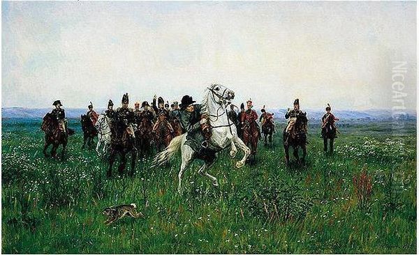 Napoleon Accompanied By His Generals Oil Painting by Narkiz Nikolaievich Bunin