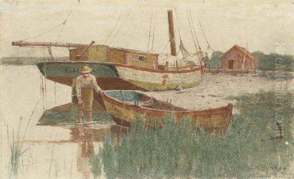 Boy With Rowboat Oil Painting by Dennis Miller Bunker