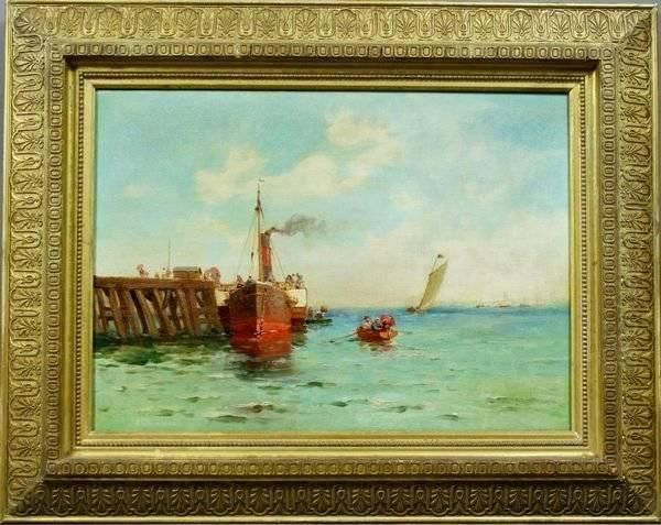 Attributed To Dennis Miller Bunker , By The Sea Oil Painting by Dennis Miller Bunker