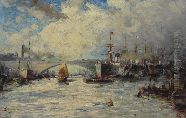 Shipping On The Thames Oil Painting by George Bunn