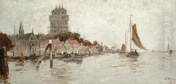 Harbour Scene, Holland Oil Painting by George Bunn