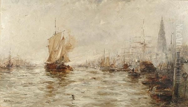 Sailing Into Antwerp Harbour Oil Painting by George Bunn