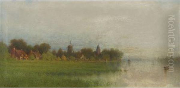 Near Dordrecht On The River Maas, Holland Oil Painting by Andrew Fisher Bunner