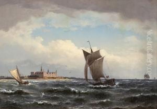 Segelschiffe Vor Schloss Kronborg Oil Painting by Carl Buntzen